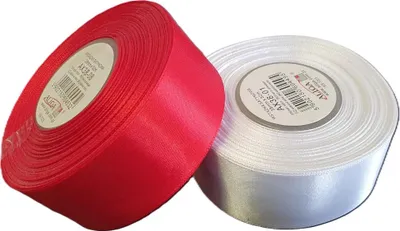 Obrázok produktu pre saténová stuha 38 mm x 32 m biela + červená ( 2 ks ) AX38-01-08