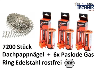Produktbild von Dachpappnägel 3,1x25mm Ring rostfrei A2 inklusive Gas für Paslode Dachpappnagler IM45CW