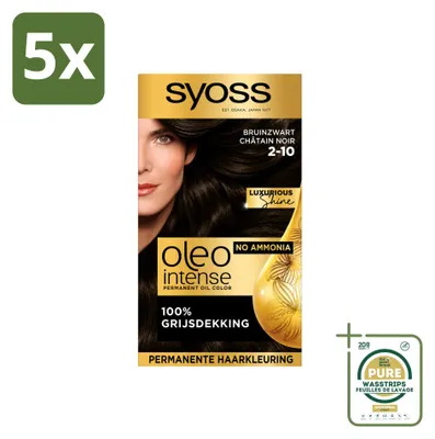 Produktbild von 5 x SYOSS Oleo Intense 2-10 Permanente Haarkleuring - Bruinzwart - Vorratspackung - 5 Stücke