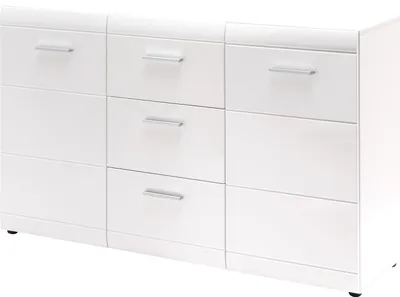 Produktbild von Sideboard "402" in weiss mit 3 Schubladen und 2 Türen. Abmessungen (BxHxT) 144x86x40 cm