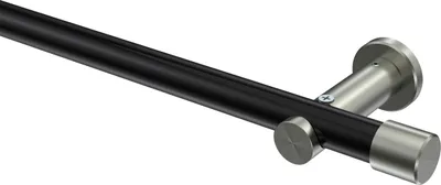 Produktbild von Interdeco Gardinenstange / Vorhangstange Schwarz / Edelstahl-Optik, Typ Platon Santo (Kappe) ohne Ringe, 20 mm Ø 1-läufig, 480 cm