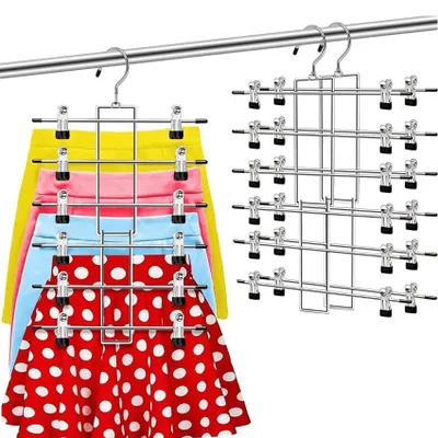 Produktbild von Hosenbügel - Platzsparend mit verstellbaren Klammern - Kleiderschrank Organizer für Hosen und Röcke - 2 Stück Metall, 360° drehbarer Haken, rutschfest