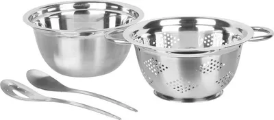 Productafbeelding van MagicHome saladeset, 24 cm, 4-delig: kom, zeef, 2 x opscheplepel, roestvrij staal