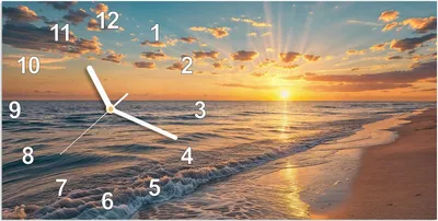 Produktbild von Wanduhr aus Glas mit Motiv Sonnenaufgang Meer- 60 x 30 cm - inkl. Aufhängesystem