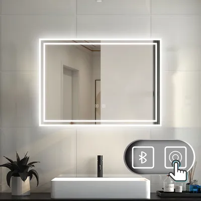 Produktbild von LED Badspiegel mit Bluetooth Warmweiß/Neutralweiß/Kaltweiß Dimmbar 70x50cm Beschlagfrei Speicherfunktion Badezimmer Spiegel mit Beleuchtung CE