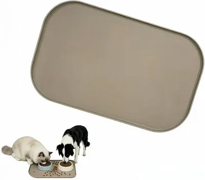 Produktbild von PolkaHome® Futtermatte für Katzen und Hunde, Silikon, Taupe, rutschfest, wasserdicht, erhöhter Rand, leicht zu reinigen,