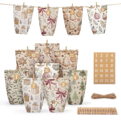 Produktbild von Adventskalender Tüten zum Befüllen - Set zum Basteln eines Weihnachtskalenders