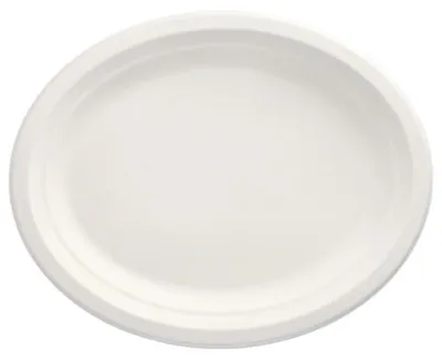 Produktbild von Teller, Zuckerrohr "pure" oval 32 cm x 25,5 cm x 2 cm weiss