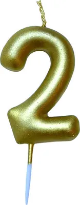 Produktbild von Tortenkerze, Zahlenkerze "2" Gold mit Halter für Geburtstagstorte, Jubiläum, Hochzeit