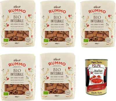 Produktbild von Rummo Pasta Integrale Mezzi Rigatoni N° 51, Vollkornnudeln Nudeln Vollkorn Italienische Pasta 5x 500g + Italian Gourmet polpa 400g