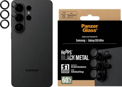 Produktbild von PanzerGlass ® Hoops® Kameraschutz Schwarz Samsung Galaxy S26 Ultra, Samsung, Samsung - Galaxy S26 Ultra, Trockene Anwendung, Kratzresistent, Schockresistent, Schwarz, 1 Stück(e)