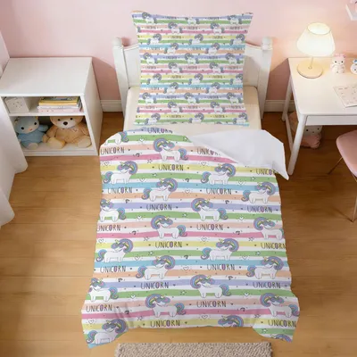 Productafbeelding van Kinderbeddengoed, 135x200 cm, 2-delig, met eenhoornmotief, microvezel, kleurrijk
