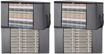 Image de Sacs de rangement en non-tissé respirant de 150 g, extra-épais pour les vêtements, 90 l, lot de 4.