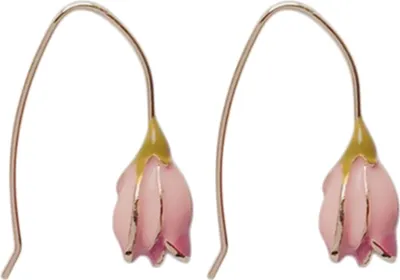 Produktbild von Vintage Tulpe Emaille Blumen Anhänger Damen Haken Ohrringe Valentinstag Geschenk-Rosa