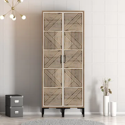 Produktbild von Skye Decor, Kumsal PP - Walnut, Cream, Kleiderschrank, Nussbaum, 100 % MELAMINBESCHICHTETE SPANPLATTEN, 80 x 201,4 x 47,5 cm