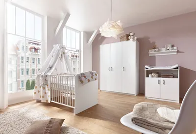 Produktbild von Schardt Komplett Kinderzimmer Classic White (Kombi-Kinderbett 70 x 140 cm mit Umbaukit, Wickelkommode und Kleiderschrank 3-trg.), weiß - Farbe: Weiß, 11 519 02 00