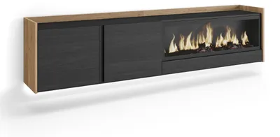 Immagine prodotto di Mobili TV effetto legno nero e rovere 212x35x50cm camino effetto fuoco