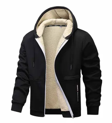 Produktbild von ASKSA Herren Herren Kapuzenjacke Winter Kapuzenpullover mit Reissverschluss Casual Warm Fleecejacke Classic Sweatjacke Kapuzenpulli Herren Hoodie,Schwarz,M