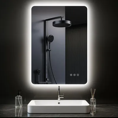 Produktbild von GIMBELEN Badezimmerspiegel mit Beleuchtung 50x70cm, LED Spiegel Bad mit Antibeschlag, 3 Lichtfarben, Dimmbar, Rechteckig Badspiegel mit Touch-Schalter