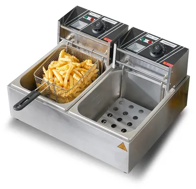 Immagine prodotto di Friggitrice - Pentola per friggere - Friggitrice elettrica - Doppia friggitrice - Corpo in acciaio inossidabile - 2 x 6 litri