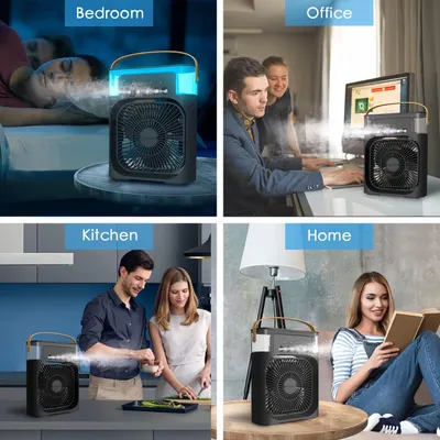 Produktbild von 4 in 1 Tragbare Klimaanlagen,Ventilator,3 Geschwindigkeiten,5 Sprüharten,Timer,Luftbefeuchter mit 600ml-Wassertank,USB-Ladefunktion Luftkühler,leiser