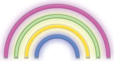 A neon rainbow decoration with four colored arcs.