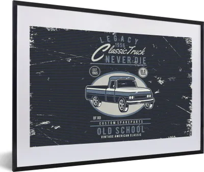 Produktbild von MuchoWow® MuchoWow® Gerahmtes Poster Auto - Oldtimer - Zeichnung 60x40 cm - Poster mit zchwarzem Bilderrahmen - Schlafzimmer - Plakat in Rahmen - Drucken
