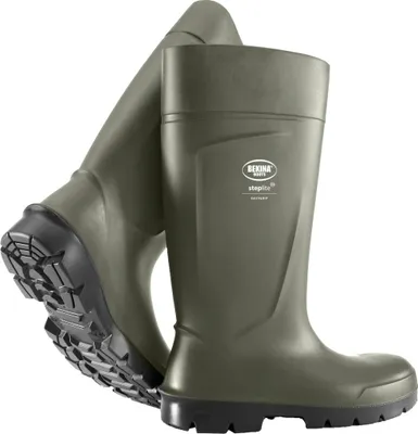 A pair of green and black rubber boots.