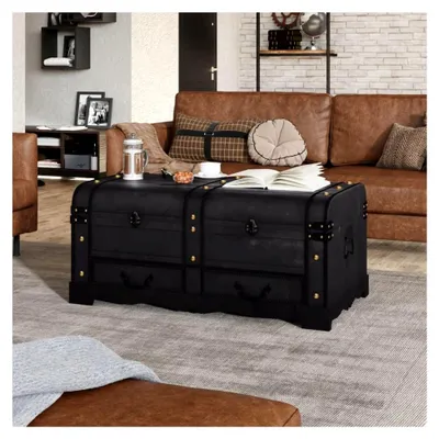 Produktbild von Große Holztruhe Schwarz als Couchtisch und Aufbewahrung