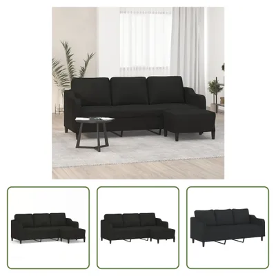 Produktbild von The Living Store 3-Sitzer-Sofa mit Hocker Schwarz 180 cm Stoff