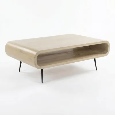 Productafbeelding van Salontafel met Lade - Mangohout - Wit - Lounge Tafel - Massief Hout met Metalen Poten