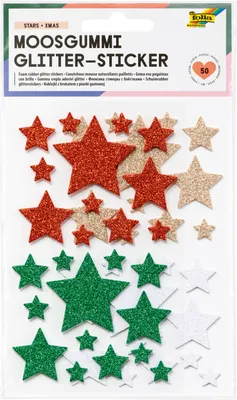 Obrázok produktu pre folia penové gumové trblietky samolepky STARS XMAS 50 kusov na 2 listoch