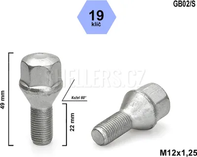 Obrázok produktu pre Skrutka kolesa M12x1,25x22 s kužeľom, kľúč 19, C19B22F, GB02/S, výška 49 mm