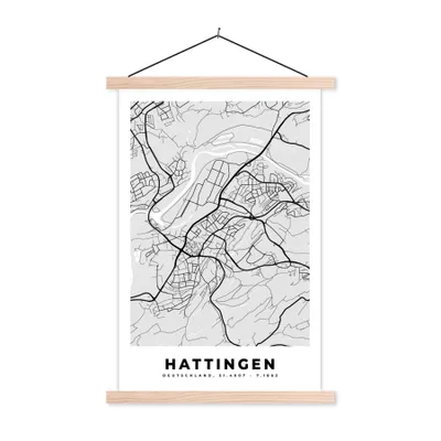 Produktbild von MuchoWow® Textilposter Stadtplan - Hattingen - Karte - Deutschland 120x180 cm mit holzfarbenen Rahmen - Textil-Plakat