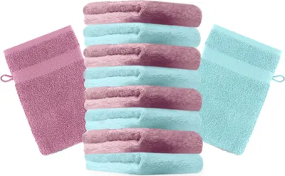 Produktbild von Betz 10 Stück Waschhandschuhe 16x21 cm PREMIUM 100% Baumwolle  Farbe: altrosa und türkis