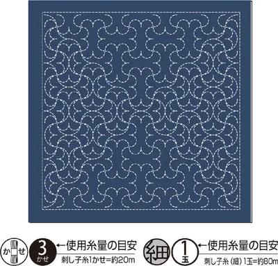 Immagine prodotto di Campionario Olympus Sashiko (solo tessuto) "Hana Fukin (Navy) Hanmarutsunagi Nagomi Series", tessuto stampato, 33x33cm,  Japan