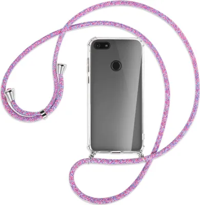 Produktbild von Handykette Backcover-Schutzhülle mit Band (Metall silberfarben) für Motorola Moto E6 Play - lila/rosa/blau