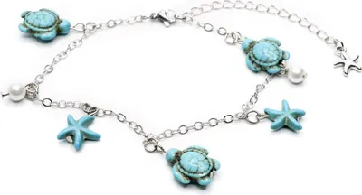 Produktbild von Schildkröte Seestern Fußkettchen Fußkette Miniblings Sommer verstellbar türkis