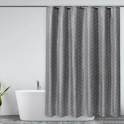 Productafbeelding van Douchegordijn 220x200CM, grijs, sneldrogend, schimmelbestendig, met pijlpatroon, inclusief 12 haakjes