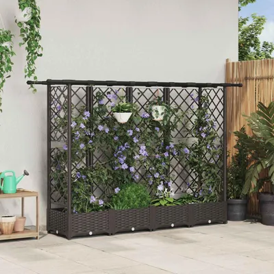 Obrázok produktu pre Maison Exclusive – Vyvýšený záhon s mriežkou na popínanie a strechou, hnedý, 202,5 x 40 x 121 cm, PP
