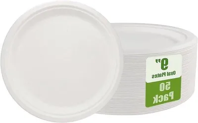 Obrázek produktu pro Biologicky rozložitelné desky z cukrové třtiny, 50 kusů, 23 cm.
