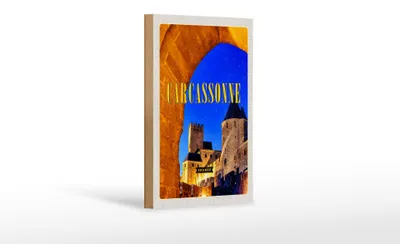 Produktbild von Holzschild Reise 12x18 cm Retro Carcassonne France Mittelalter