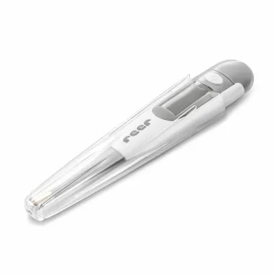 A digital thermometer inside its protective case.
