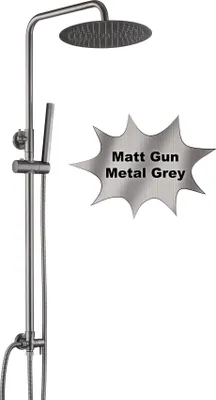 Produktbild von JOHO Edelstahl Duschset ohne Armatur, Regendusche Duschsystem mit Duschkopf, Duschstange, Duschschlauch, Kopfbrause D25cm Gunmetal Grau