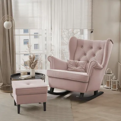 Produktbild von IDOHOME-Schaukelstuhl SCANDI gepolsterter Ohrensessel im skandinavischen Stil Modernes Design Komfort Ohrensessel Rose