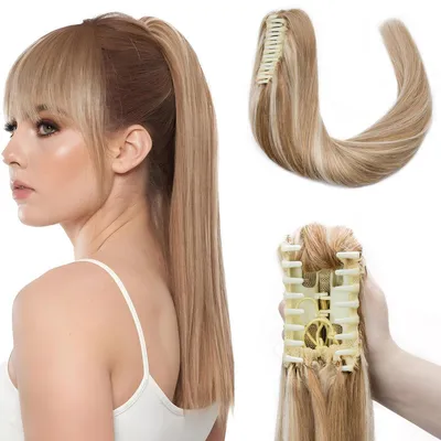 Immagine prodotto di Estensione per capelli, coda di cavallo, capelli veri, 35 cm, con clip, treccia Remy, balayage biondo