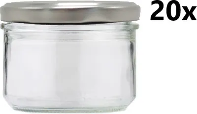 Obrázek produktu pro Zavařovací sklenice 262 ml VERRINE STURZ / ROVNÁ čirá 20 ks VČETNĚ STŘÍBRNÝCH VÍČEK, Počet kusů v balení: 20