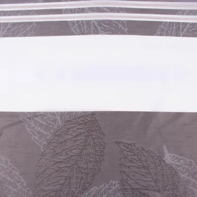 Produktbild von Gardinenstoff Meterware Quer-Streifen Blätter halbtransparent grau weiß 140cm