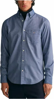 Image de Gant Chemise de loisirs Regular Fit Oxford bleu uni coton boutons blancs