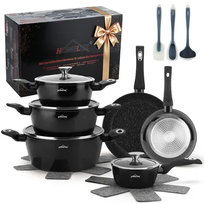 Produktbild von HOMELUX 15-Teilig Topfset Kochtopfset Antihaft Topfset Induktion Töpfe, Spülmaschinenfest, Induktions Kochtöpfe Set Töpfe mit Deckel-Schwarz
